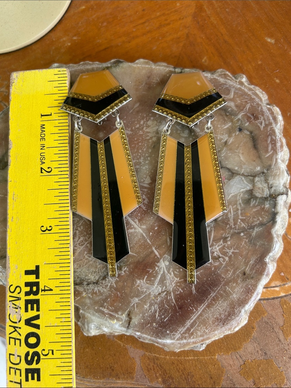 Vintage Art Deco Style Black & Yellow Clip-on Earrings - Picture 4 of 6